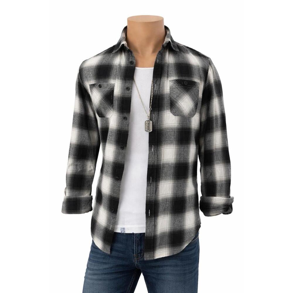 Ultimate Flannel Men’s L Black White Plaid Shirt Long Sleeve Button Down Y2K